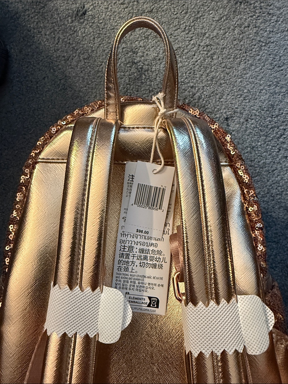 Loungefly Rose Gold Sequin Mini Backpack with Bow Ears - Picture 2 of 5